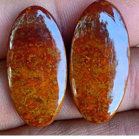 Natural Lava Bloodstone Matched Cabochon Pair!! - Picture 1 of 2